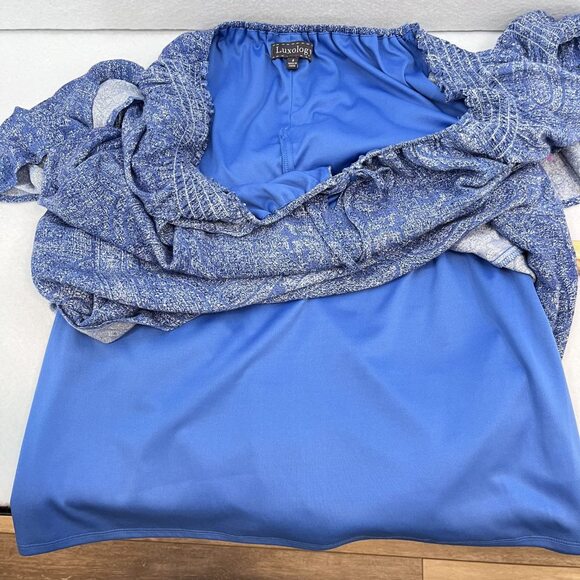 Luxology boho shift puff bell sleeve rayon polyester blue women dress sz 8 - Picture 8 of 11